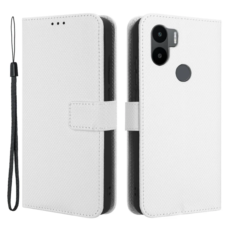 För Xiaomi Redmi A1+ 4G / Poco C50 4G / A2+ 4G Diamantstruktur PU-läder Ställfot Magnetisk Spänne Hölse Plånbok Telefonhölje - Vit