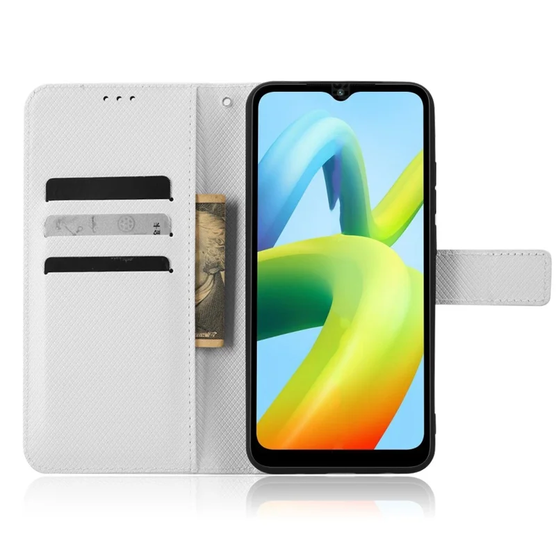 För Xiaomi Redmi A1+ 4G / Poco C50 4G / A2+ 4G Diamantstruktur PU-läder Ställfot Magnetisk Spänne Hölse Plånbok Telefonhölje - Vit