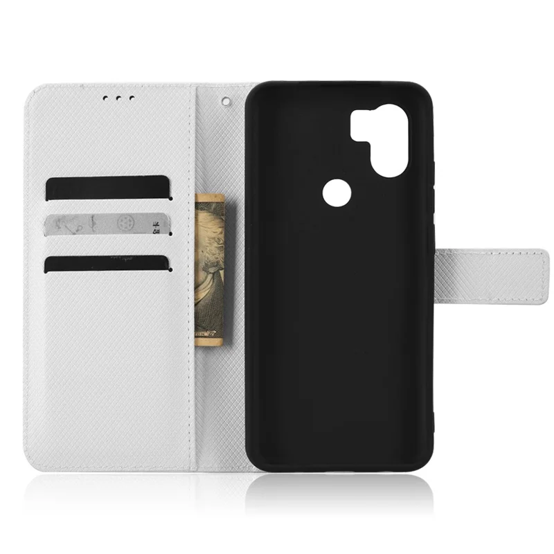 För Xiaomi Redmi A1+ 4G / Poco C50 4G / A2+ 4G Diamantstruktur PU-läder Ställfot Magnetisk Spänne Hölse Plånbok Telefonhölje - Vit