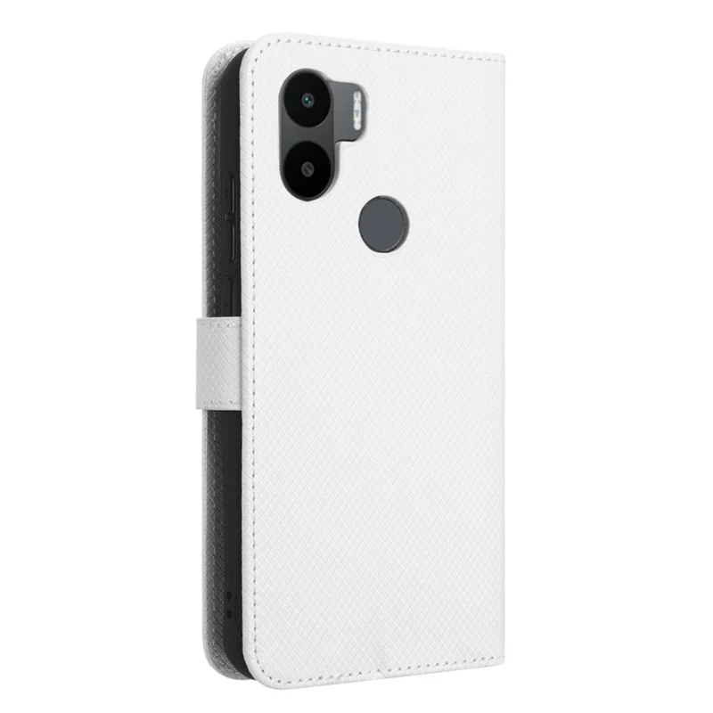 För Xiaomi Redmi A1+ 4G / Poco C50 4G / A2+ 4G Diamantstruktur PU-läder Ställfot Magnetisk Spänne Hölse Plånbok Telefonhölje - Vit