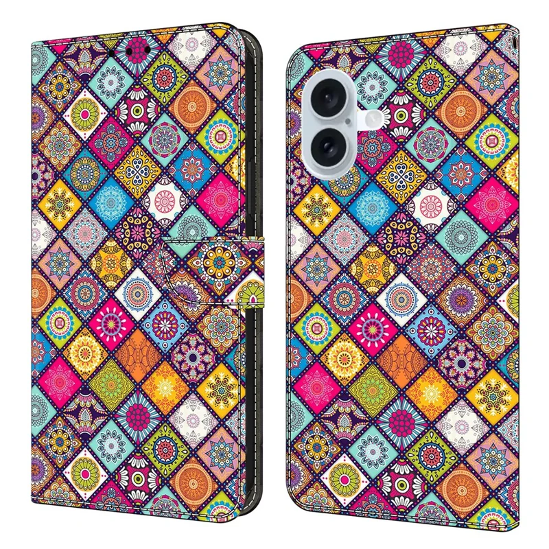 For iPhone 17 Case with Card Slot Pattern Printed TPU + PU Leather Flip Phone Cover - Colorful Leather
