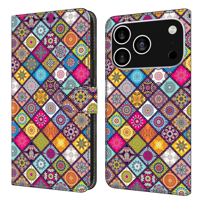 For iPhone 18 Pro / 17 Pro Case with Card Slot Pattern Printed TPU + PU Leather Flip Phone Cover - Colorful Leather