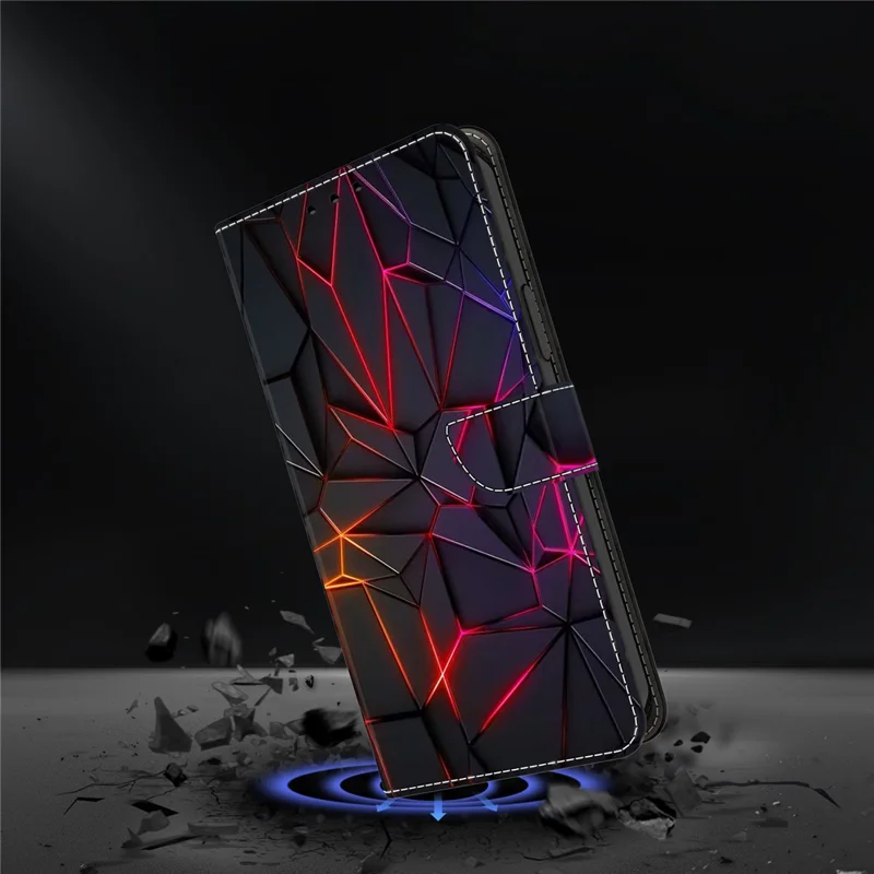 For iPhone 17 Pro Max Case with Card Slot Pattern Printed TPU + PU Leather Flip Phone Cover - Red Cracks