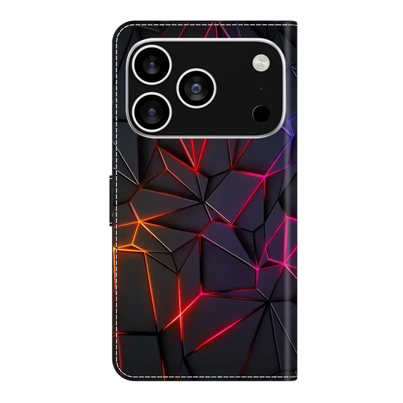 For iPhone 17 Pro Max Case with Card Slot Pattern Printed TPU + PU Leather Flip Phone Cover - Red Cracks
