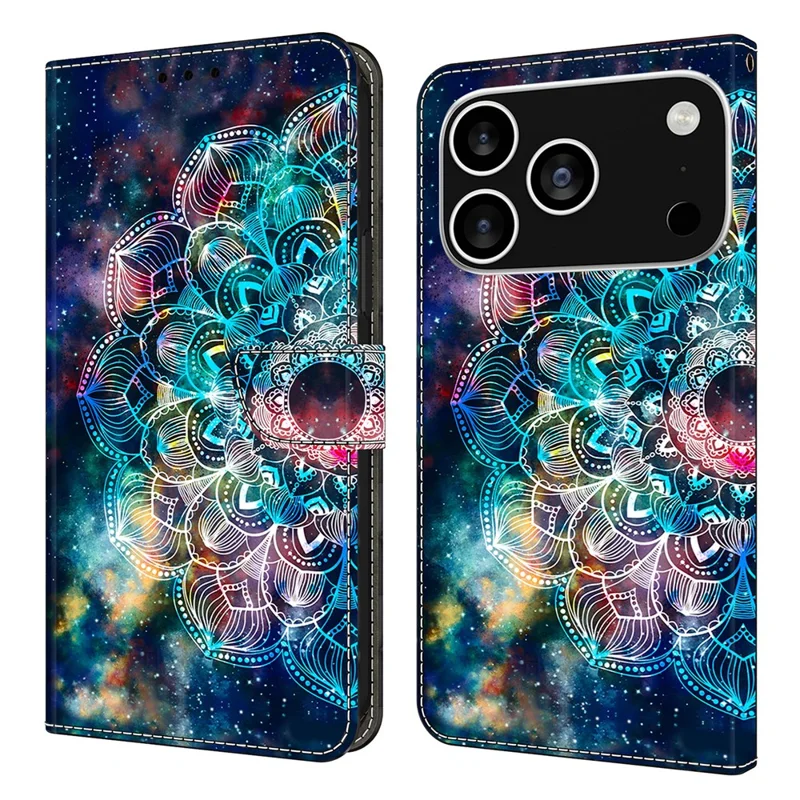 For iPhone 17 Pro Max Case with Card Slot Pattern Printed TPU + PU Leather Flip Phone Cover - Gyro Flower