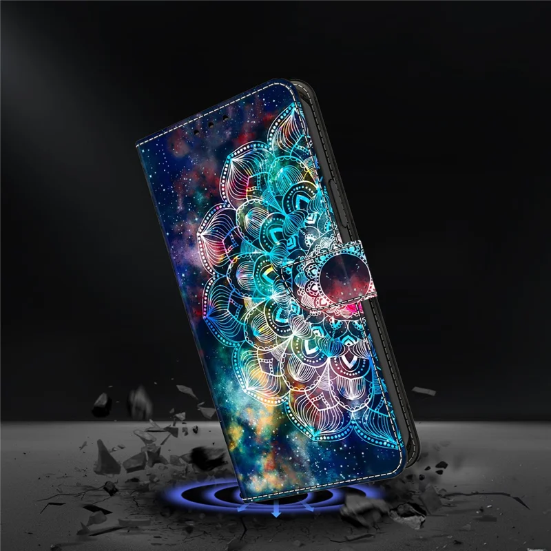 For iPhone 17 Pro Max Case with Card Slot Pattern Printed TPU + PU Leather Flip Phone Cover - Gyro Flower