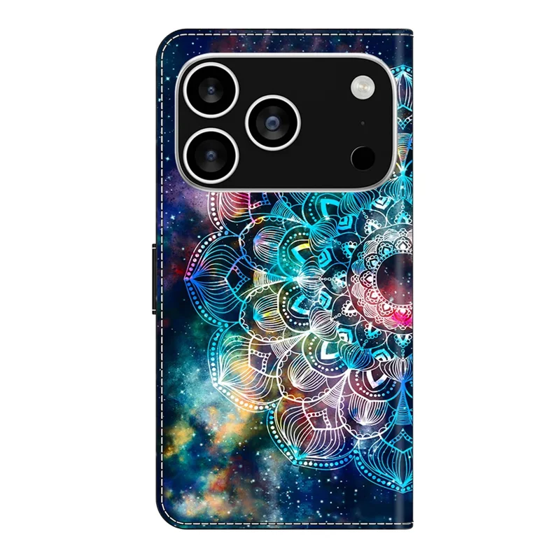 For iPhone 17 Pro Max Case with Card Slot Pattern Printed TPU + PU Leather Flip Phone Cover - Gyro Flower