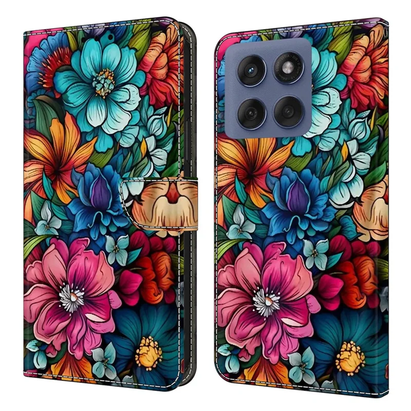 Voor Motorola Edge 60 Pro 5G hoesje met kaartslot, patroonbedrukt TPU + PU leer fliphoes - Staphyllum