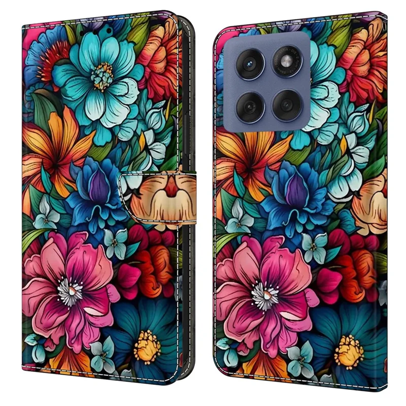 For Motorola Edge 60 Fusion 5G  /  Edge 60 5G Case with Card Slot Pattern Printed TPU + PU Leather Flip Phone Cover - Staphyllum