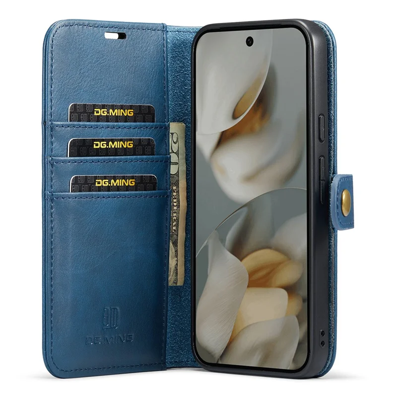 DG.MING pour Google Pixel 10 Pro / Étui Pixel 10 en Cuir Véritable Amovible - Bleu