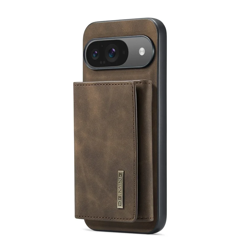 DG.MING Série M1 para Capa de Celular Google Pixel 10 Pro / Pixel 10 com Suporte, Carteira Removível em Couro PU - Marrom Café