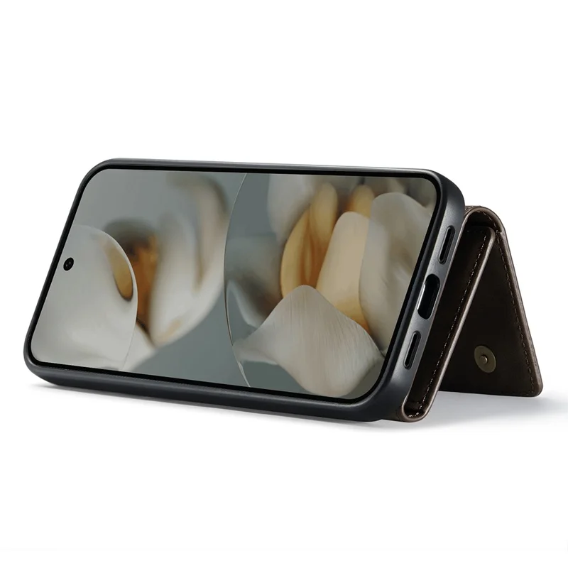 DG.MING Série M1 para Capa de Celular Google Pixel 10 Pro / Pixel 10 com Suporte, Carteira Removível em Couro PU - Marrom Café