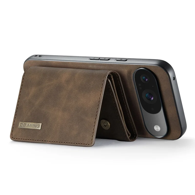 DG.MING Série M1 para Capa de Celular Google Pixel 10 Pro / Pixel 10 com Suporte, Carteira Removível em Couro PU - Marrom Café