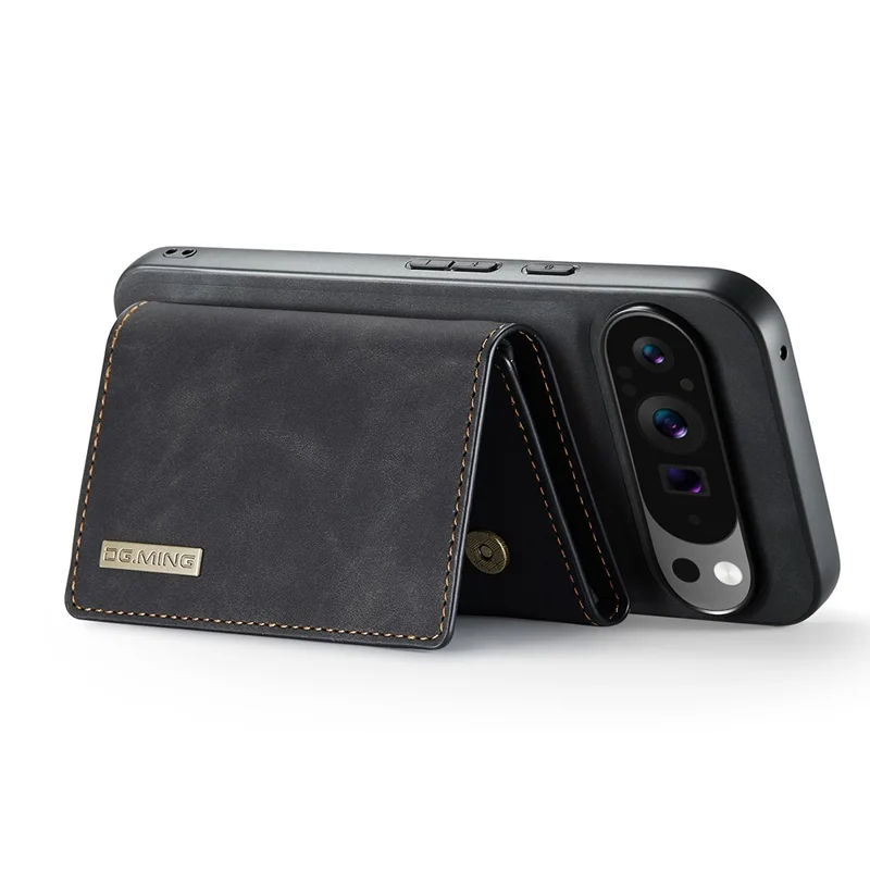 DG.MING M1 Série pour Google Pixel 10 Pro XL Étui Béquille Couverture de téléphone en PU avec Portefeuille Détachable - Noir