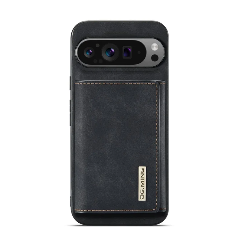 DG.MING M1 Série pour Google Pixel 10 Pro XL Étui Béquille Couverture de téléphone en PU avec Portefeuille Détachable - Noir