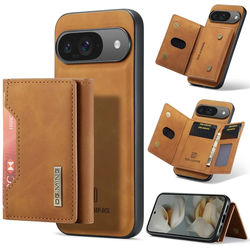DG.MING Série M2 para Capa de Celular Google Pixel 10 Pro / Pixel 10 - Carteira Destacável PU + PC + TPU - Marrom