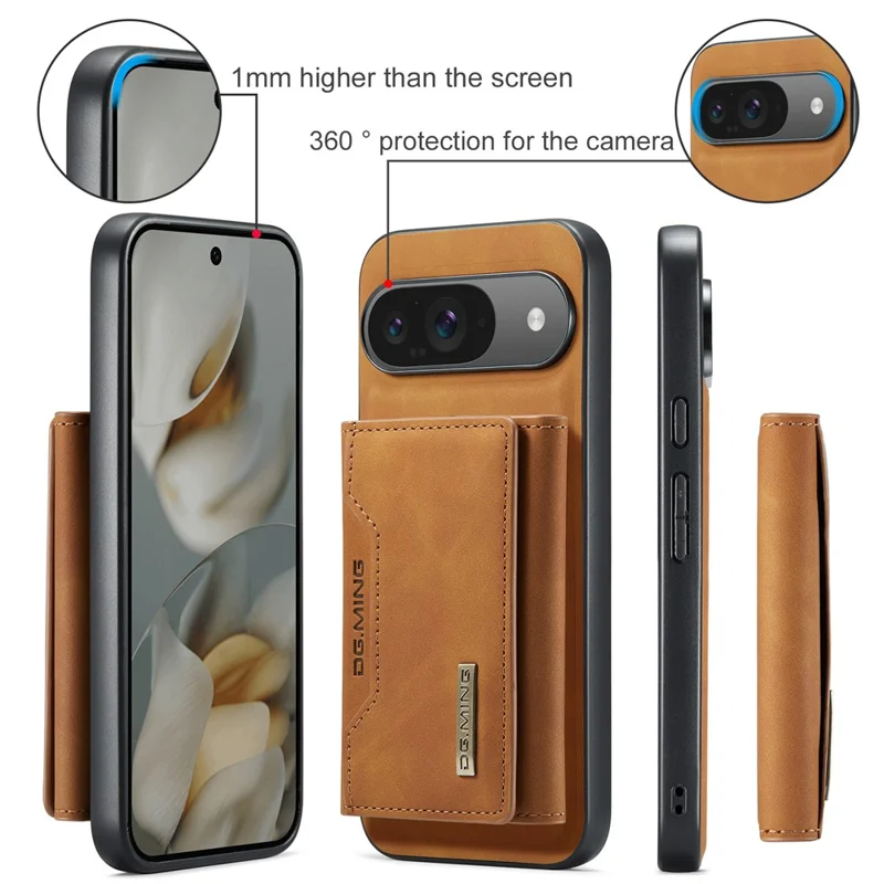 DG.MING Série M2 para Capa de Celular Google Pixel 10 Pro / Pixel 10 - Carteira Destacável PU + PC + TPU - Marrom