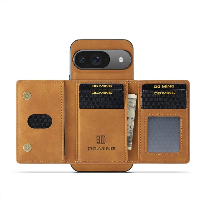 DG.MING Série M2 para Capa de Celular Google Pixel 10 Pro / Pixel 10 - Carteira Destacável PU + PC + TPU - Marrom