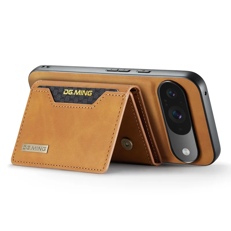 DG.MING Série M2 para Capa de Celular Google Pixel 10 Pro / Pixel 10 - Carteira Destacável PU + PC + TPU - Marrom