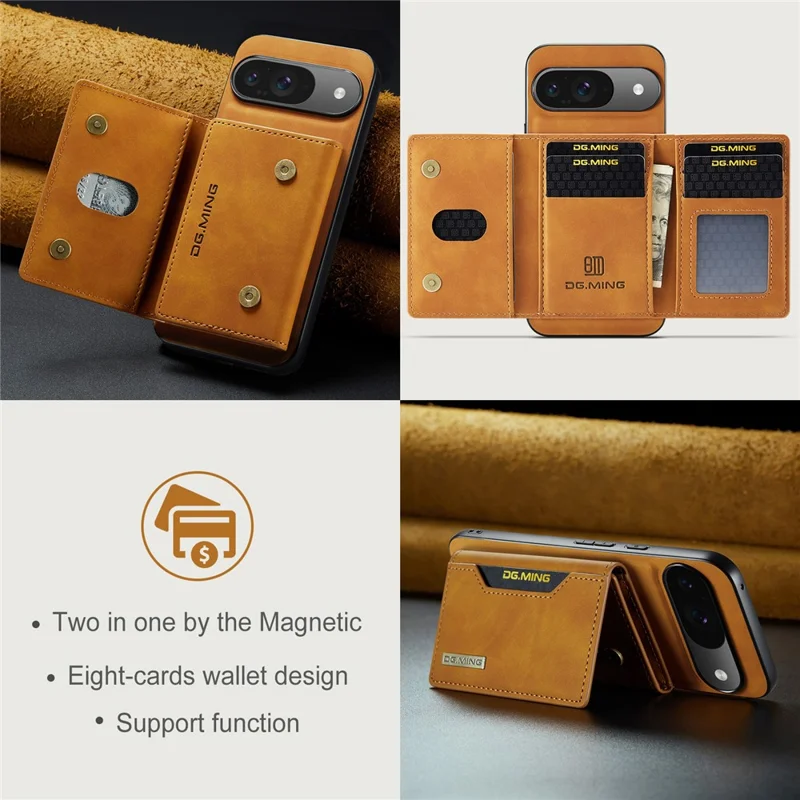 DG.MING Série M2 para Capa de Celular Google Pixel 10 Pro / Pixel 10 - Carteira Destacável PU + PC + TPU - Marrom