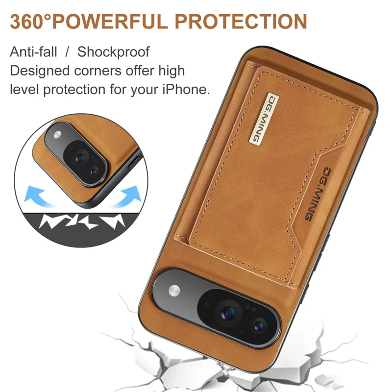 DG.MING Série M2 para Capa de Celular Google Pixel 10 Pro / Pixel 10 - Carteira Destacável PU + PC + TPU - Marrom