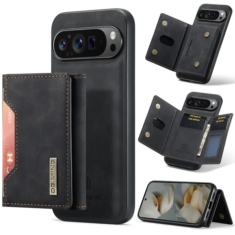 Funda DG.MING Serie M2 para Google Pixel 10 Pro XL de Cuero PU + PC + TPU Cartera Desmontable - Negro