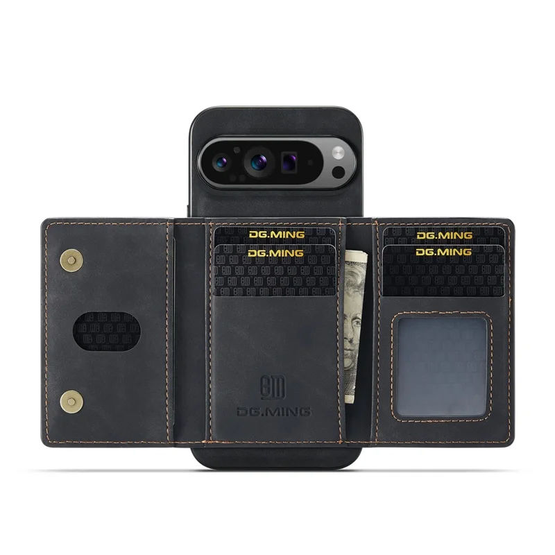 Funda DG.MING Serie M2 para Google Pixel 10 Pro XL de Cuero PU + PC + TPU Cartera Desmontable - Negro