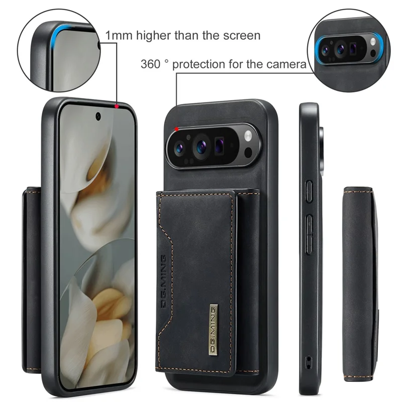 Funda DG.MING Serie M2 para Google Pixel 10 Pro XL de Cuero PU + PC + TPU Cartera Desmontable - Negro