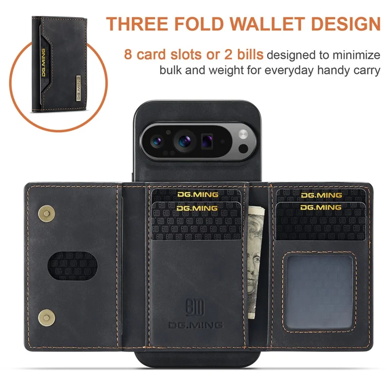 Funda DG.MING Serie M2 para Google Pixel 10 Pro XL de Cuero PU + PC + TPU Cartera Desmontable - Negro