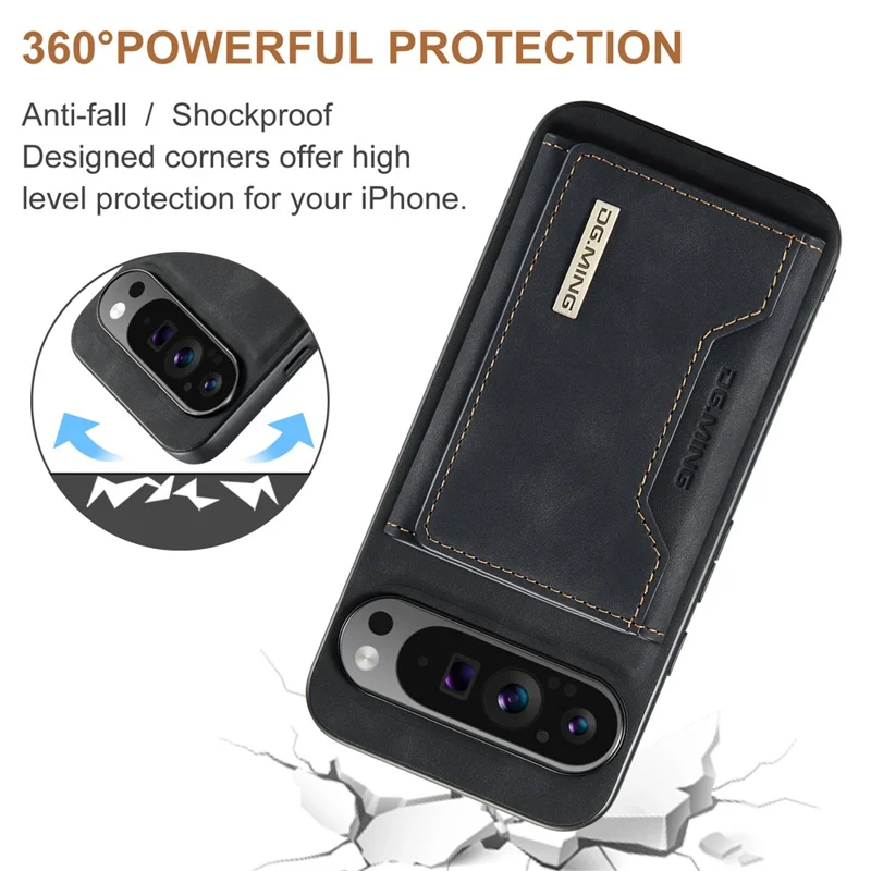 Funda DG.MING Serie M2 para Google Pixel 10 Pro XL de Cuero PU + PC + TPU Cartera Desmontable - Negro