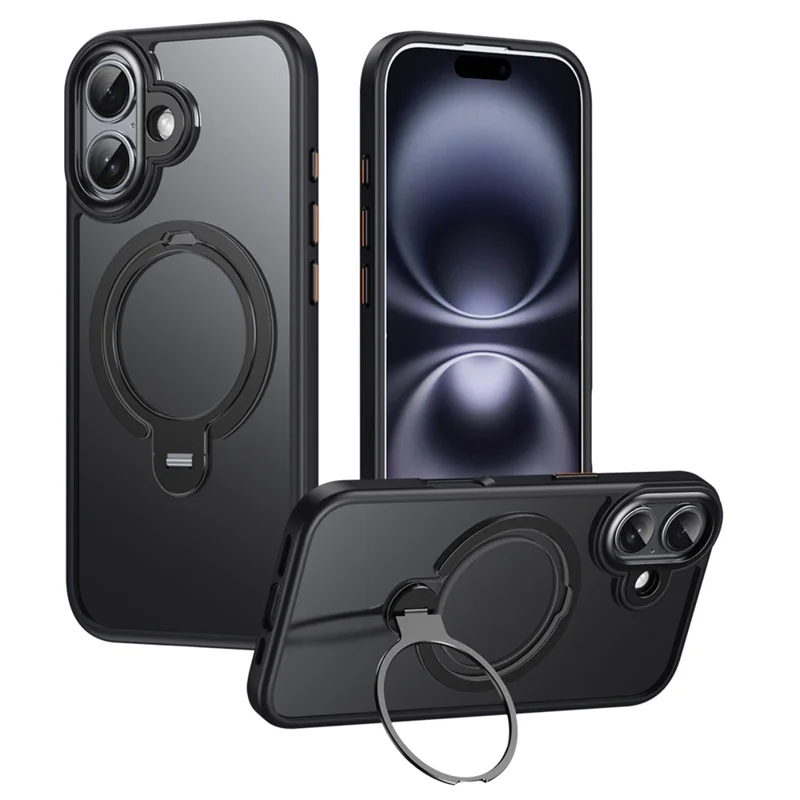 For iPhone 17 Phone Case Compatible with MagSafe Kickstand Matte Back Cover - Black