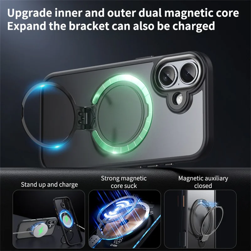For iPhone 17 Phone Case Compatible with MagSafe Kickstand Matte Back Cover - Black