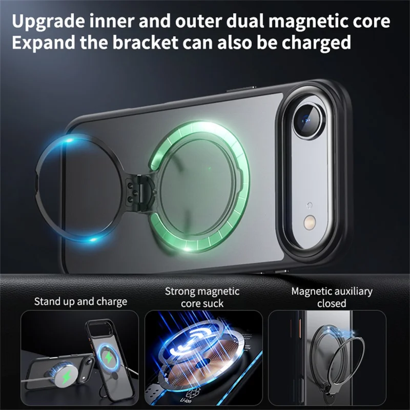 For iPhone 17 Air Phone Case Compatible with MagSafe Kickstand Matte Back Cover - Black