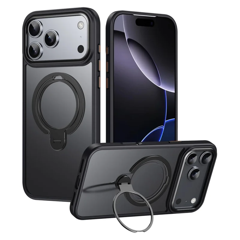 For iPhone 17 Pro Phone Case Compatible with MagSafe Kickstand Matte Back Cover - Black