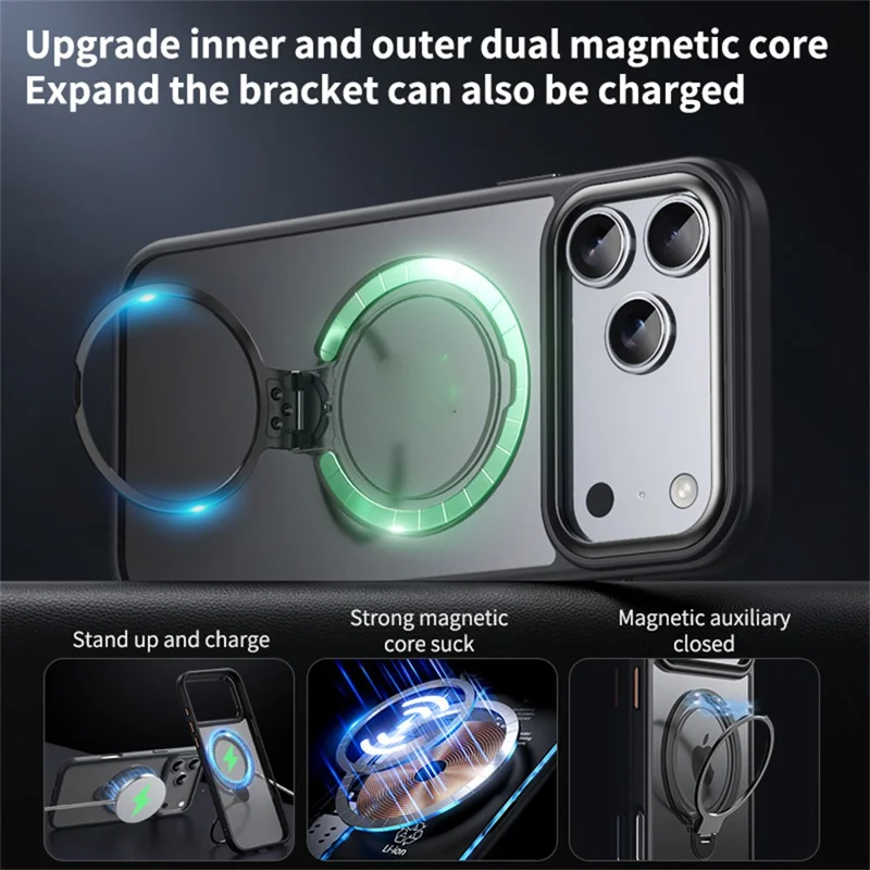 For iPhone 17 Pro Phone Case Compatible with MagSafe Kickstand Matte Back Cover - Black