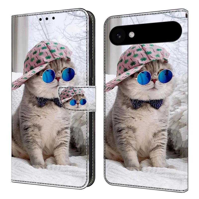For iPhone 17 Air Wallet Case Pattern Printing Stand Leather Flip Phone Cover - Hat Cat
