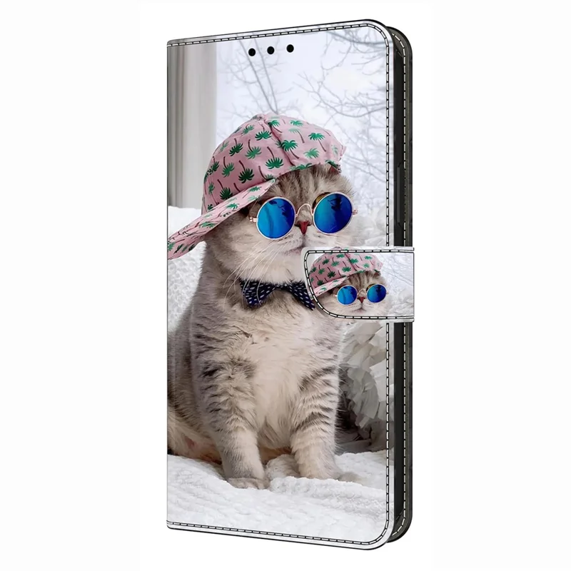 For iPhone 17 Air Wallet Case Pattern Printing Stand Leather Flip Phone Cover - Hat Cat