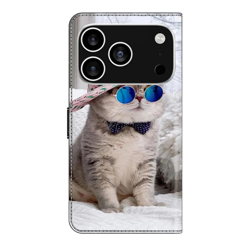 For iPhone 18 Pro Max / 17 Pro Max Wallet Case Pattern Printing Stand Leather Flip Phone Cover - Hat Cat