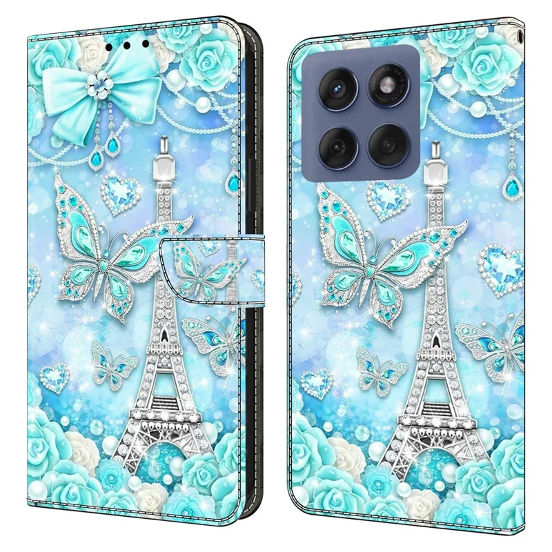 For Motorola Edge 60 Pro 5G Wallet Case Pattern Printing Stand Leather Flip Phone Cover - Butterfly Cobalt Tower