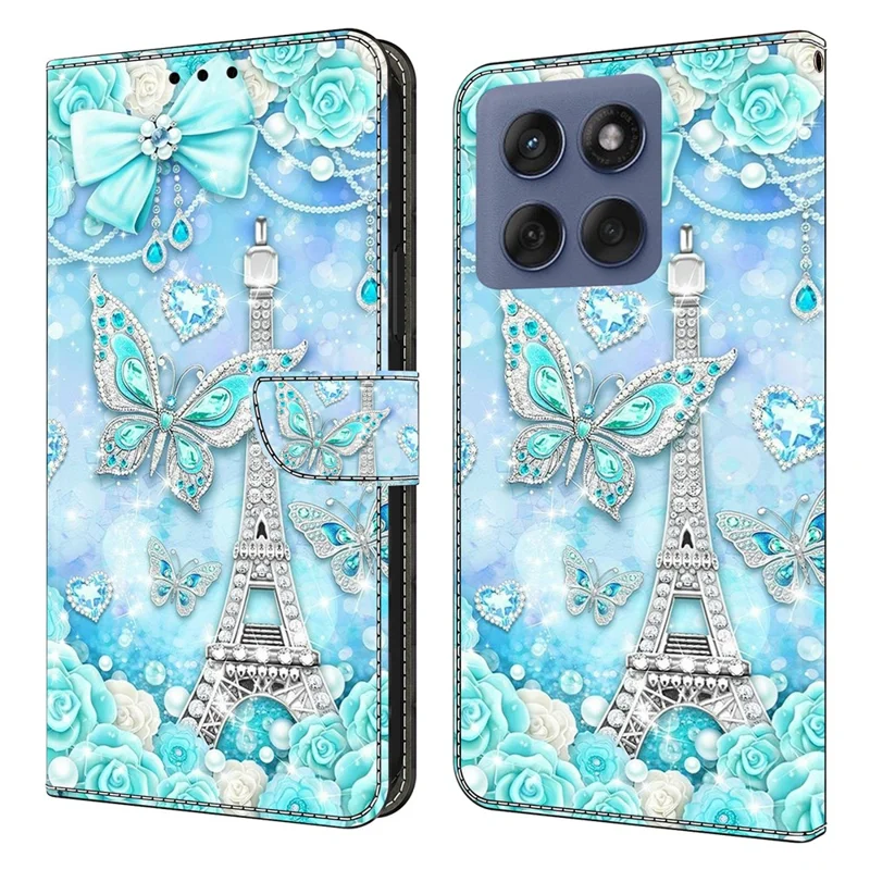 For Motorola Edge 60 Fusion 5G  /  Edge 60 5G Wallet Case Pattern Printing Stand Leather Flip Phone Cover - Butterfly Cobalt Tower
