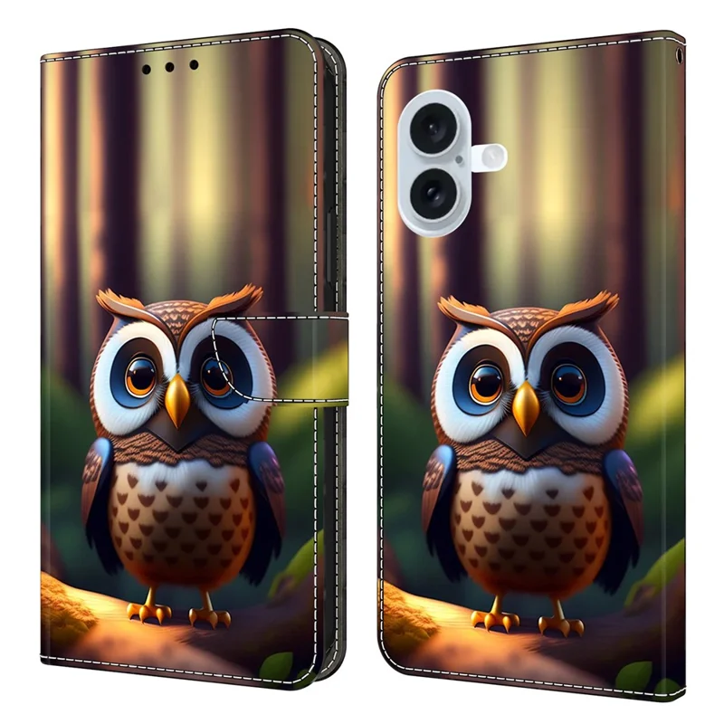 For iPhone 17 Leather Case Pattern Printing Wallet Stand Flip Phone Cover - Brown Little Owl