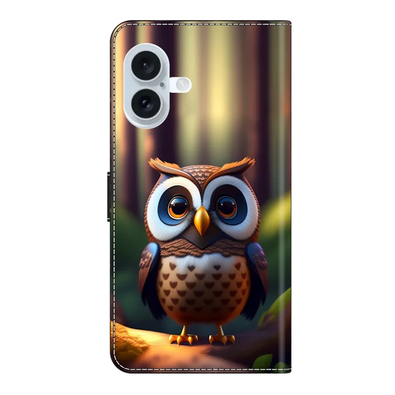 For iPhone 17 Leather Case Pattern Printing Wallet Stand Flip Phone Cover - Brown Little Owl