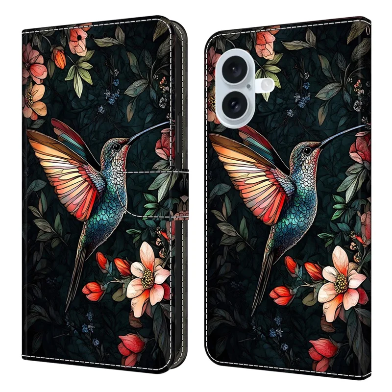 For iPhone 17 Leather Case Pattern Printing Wallet Stand Flip Phone Cover - Green Magpie