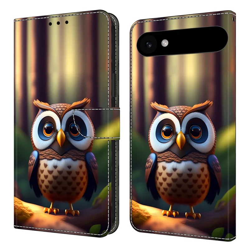For iPhone Air Leather Case Pattern Printing Wallet Stand Flip Phone Cover - Brown Little Owl