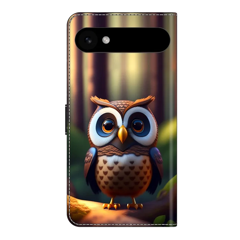 For iPhone Air Leather Case Pattern Printing Wallet Stand Flip Phone Cover - Brown Little Owl