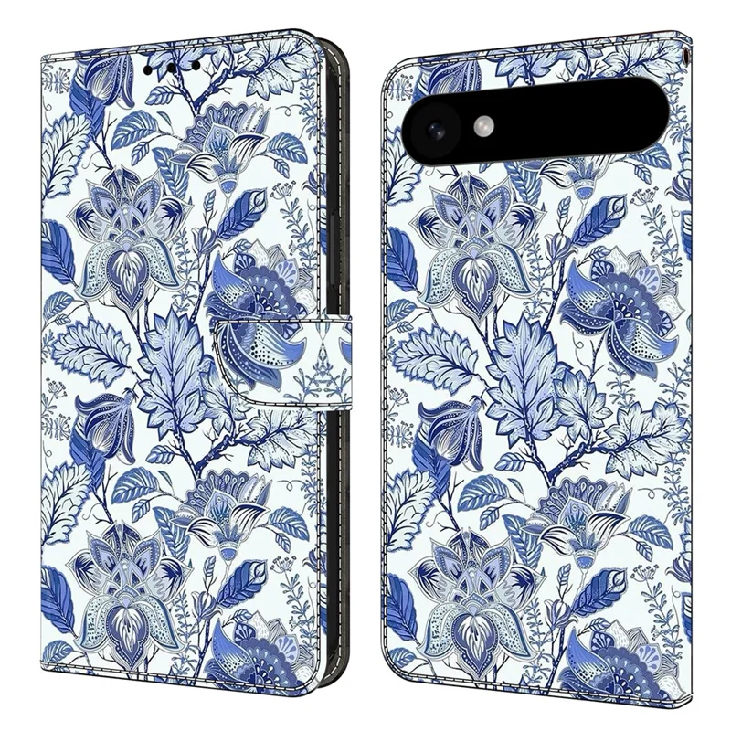 For iPhone Air Leather Case Pattern Printing Wallet Stand Flip Phone Cover - Blue Flower Bush