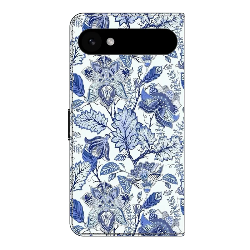 For iPhone Air Leather Case Pattern Printing Wallet Stand Flip Phone Cover - Blue Flower Bush