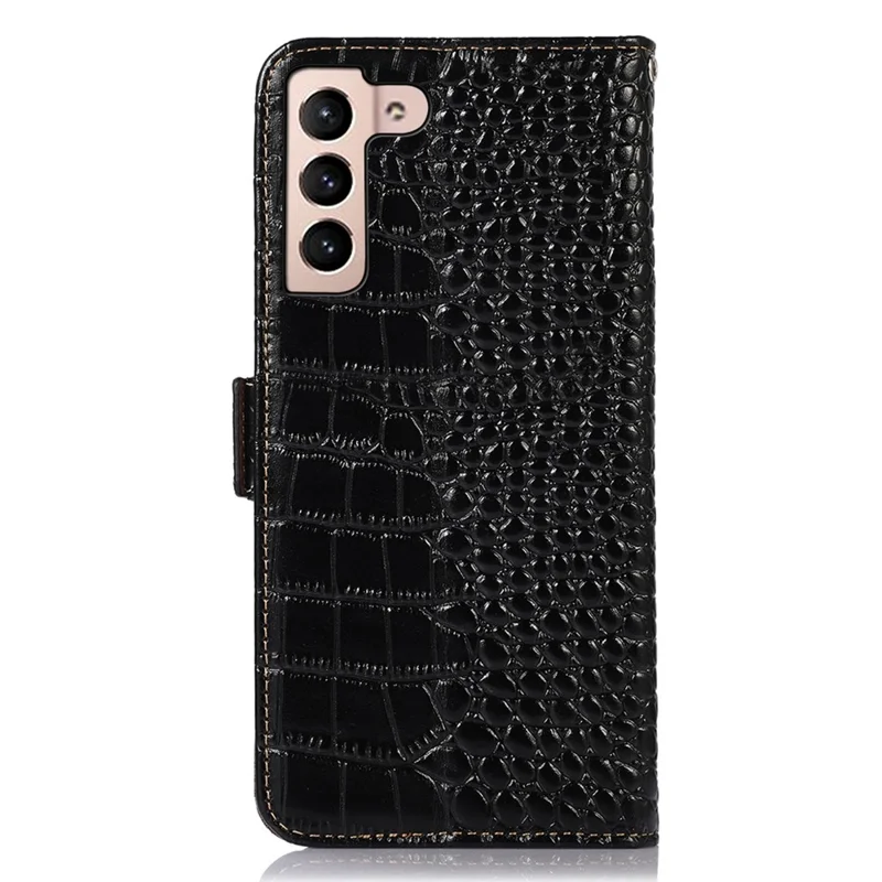 Pour Samsung Galaxy S23 Crocodile Texture Genuine Cowhide Leather Phone Case RFID Blocking Wallet Magnetic Closure Stand Folio Cover - Noir