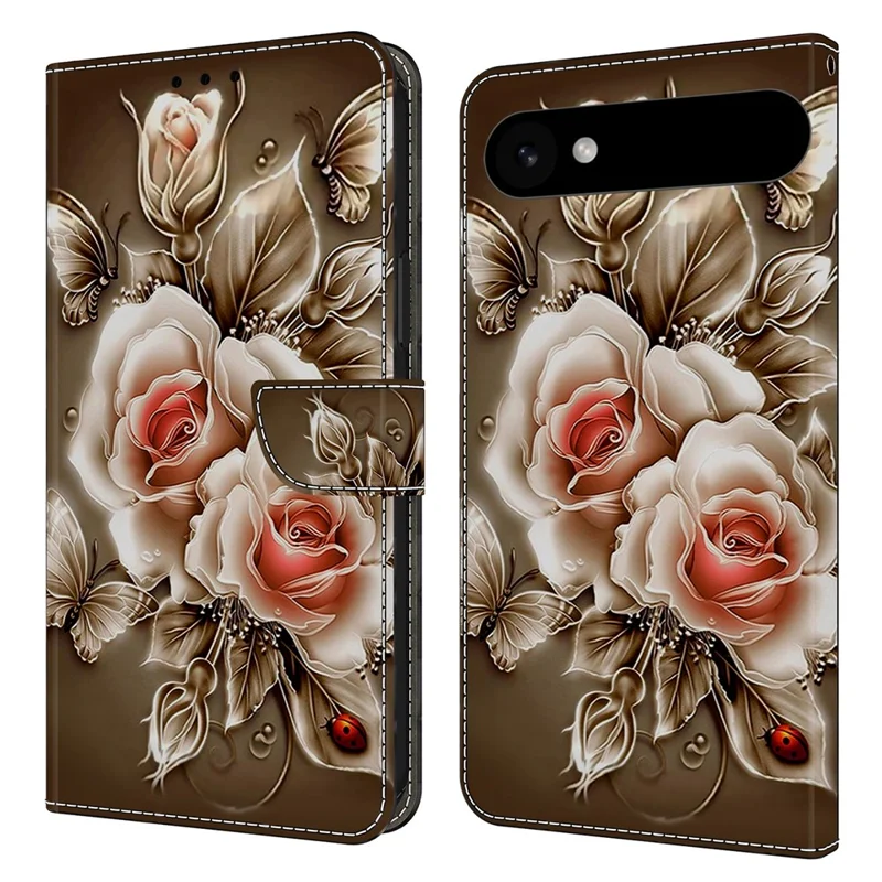 For iPhone 17 Air Case Wallet Stand Pattern Printing PU Leather Flip Phone Cover - Brown Rose