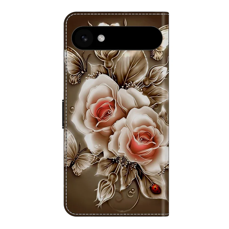 For iPhone 17 Air Case Wallet Stand Pattern Printing PU Leather Flip Phone Cover - Brown Rose